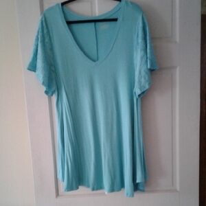 Lane Bryant Aqua V-Neck Flutter Sleeve Tunic